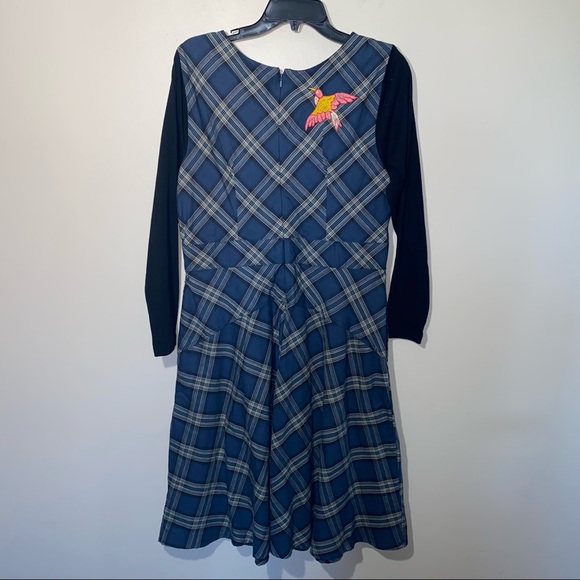 eShakti Plaid V-Neck Dress With Embroidery Detail and Long Sleeves Size Large 14 - Picture 4 of 10